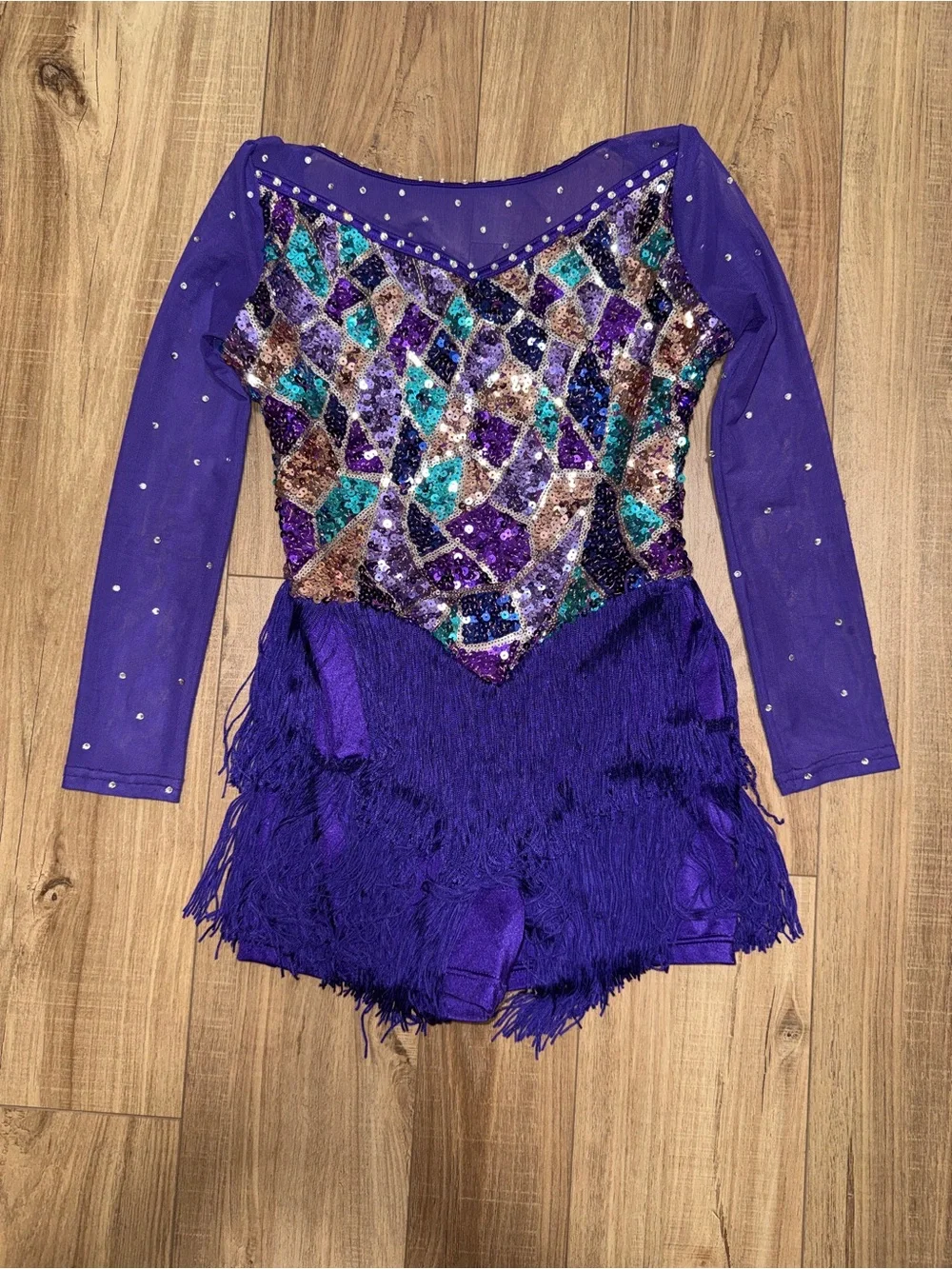Weissman Purple Sequin Mosaic Fringe Dance Costume